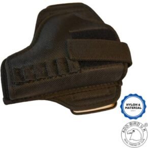 Lightweight and durable nylon pistol holster designed for secure and comfortable firearm carry.