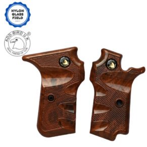 Brown pistol grips with ergonomic design for enhanced firearm control and style" || GUNGURU.IN